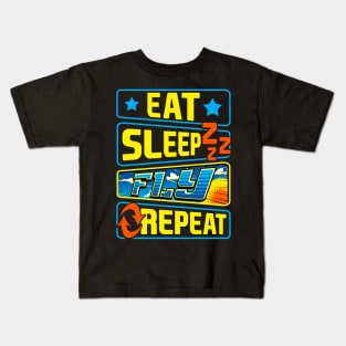 Cute Eat Sleep Fly Repeat Airplane Pilot Aviation Kids T-Shirt